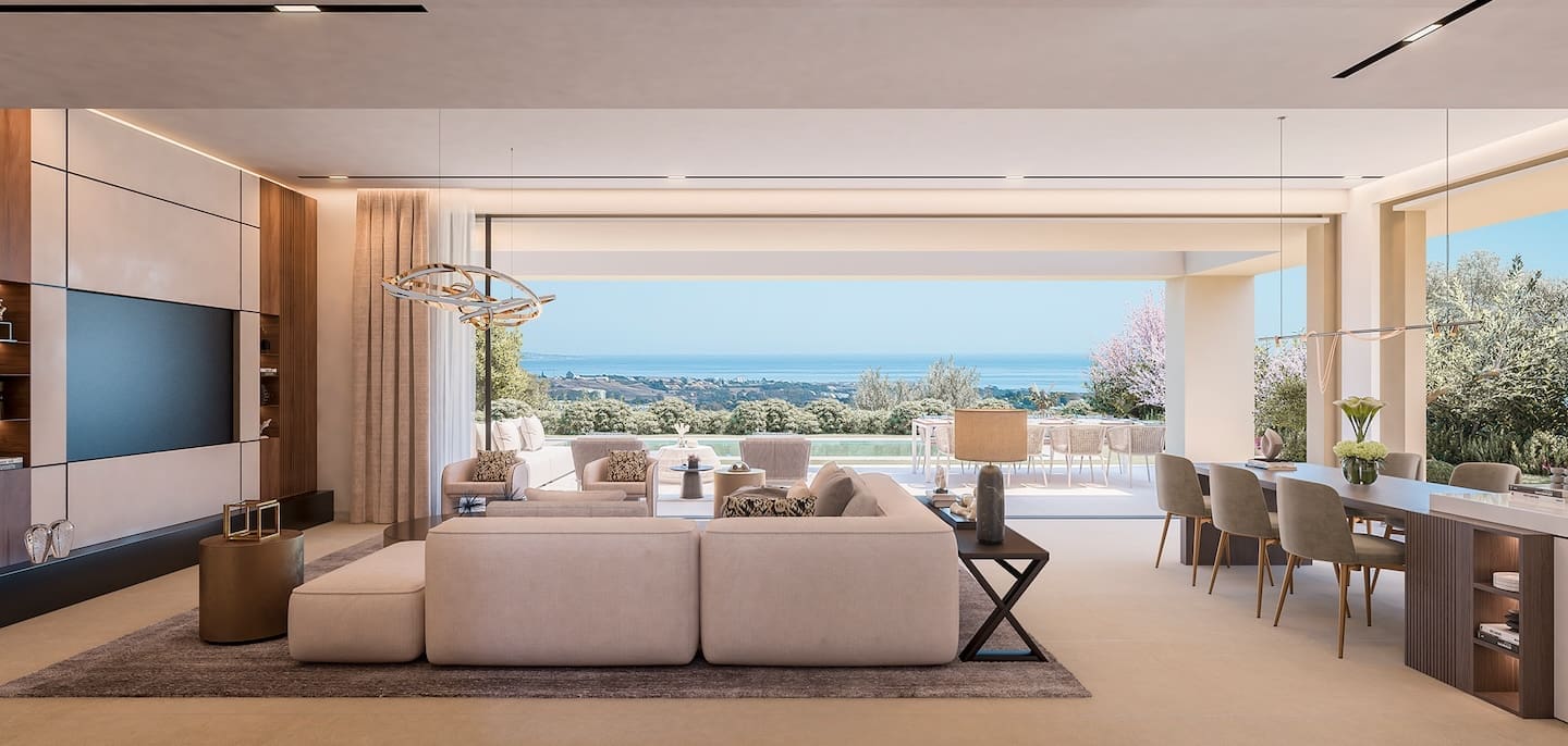 Villa Menta – iving-Room-Outside-View La Finca de Jasmine - Luxe Villa's in Benahavis